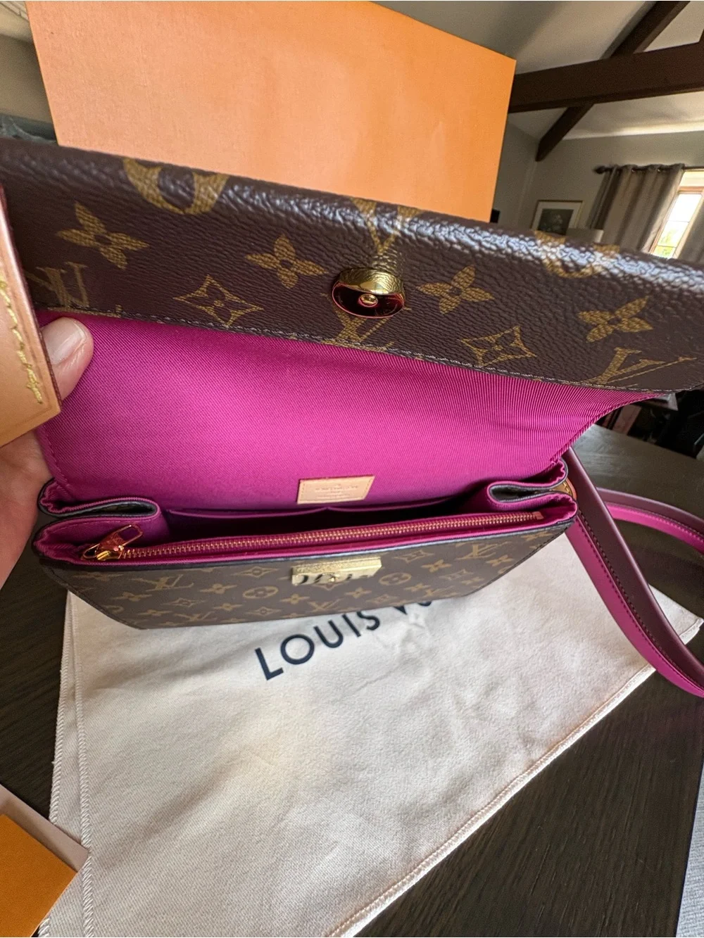 Louis Vuitton Monogram Cluny BB Bag with Pink Strap like new!